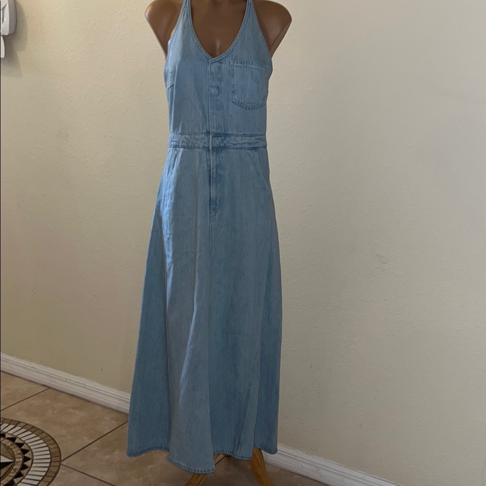 Denim Sleeveless Backless Maxi Dress